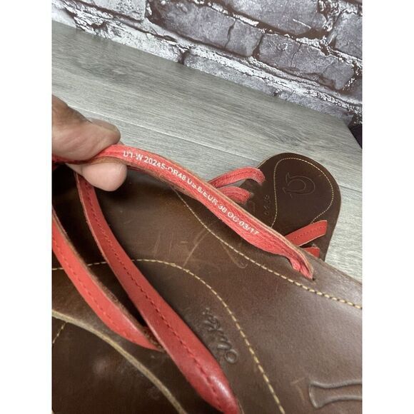Olukai U'I-W Red Leather Thong FlipFlop Casual Slide Sandals Women Sz 8M US/38EU - Picture 8 of 16